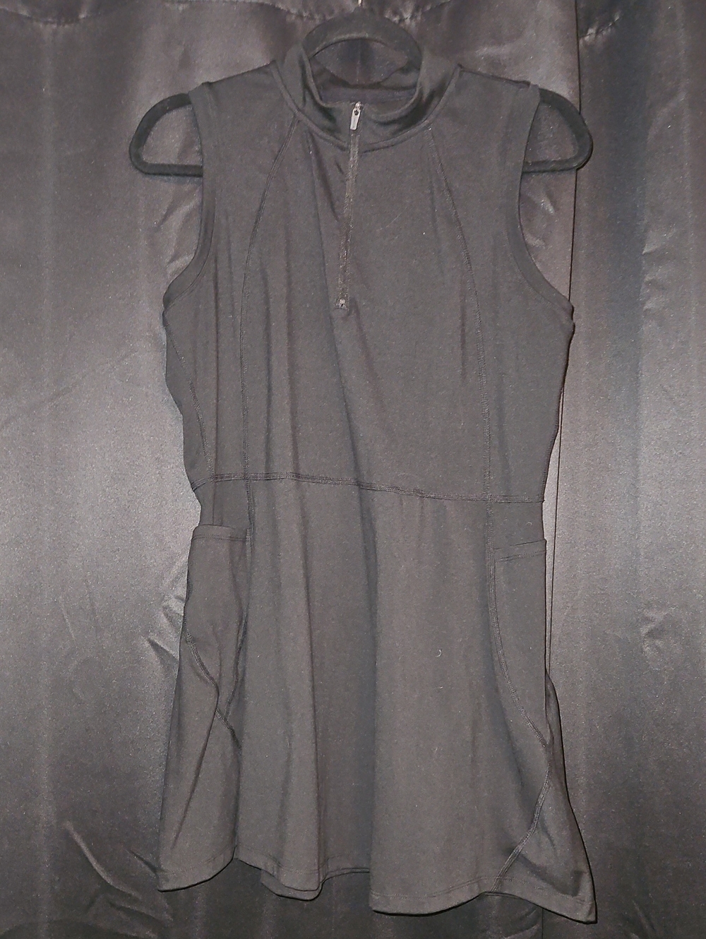 Danskin Black Sleeveless Zip-Front Athletic Dress With Side Pockets